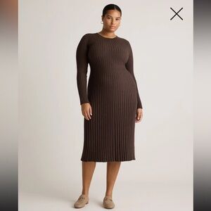 NWT QUINCE cashmere cotton blend Brown Ribbed long sleeve Dress